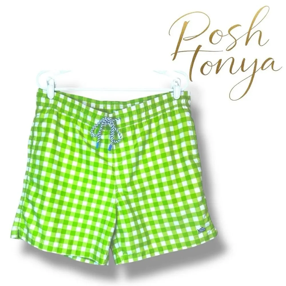 Southern Tide Green Gingham Swim Trunks Checks Size S Coastal Resort Vacation